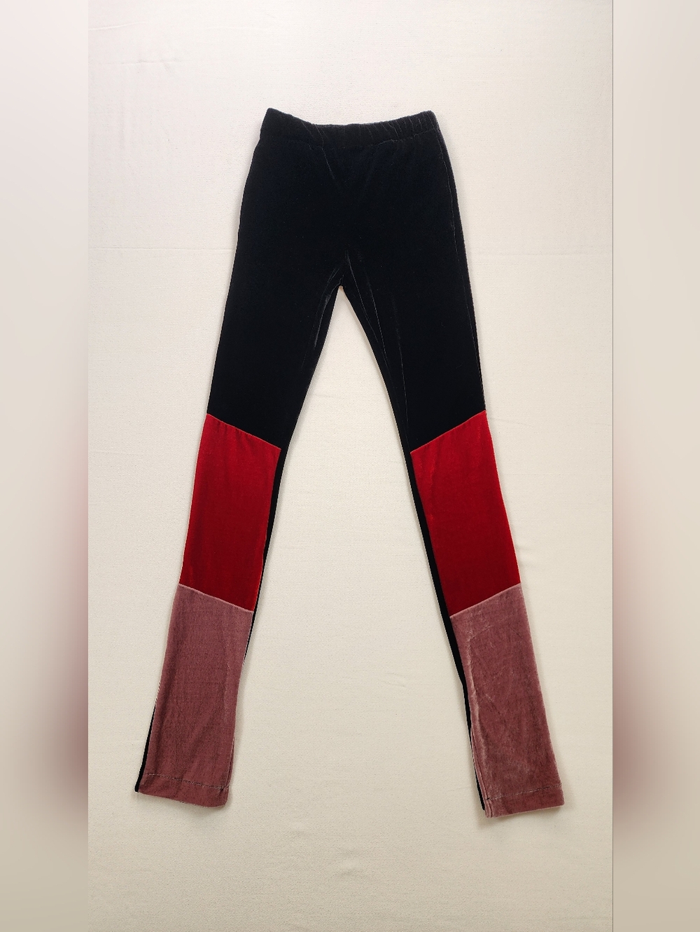 Frankie B Black Velour Color Block Leggings Size XS Bold Stretch Y2K